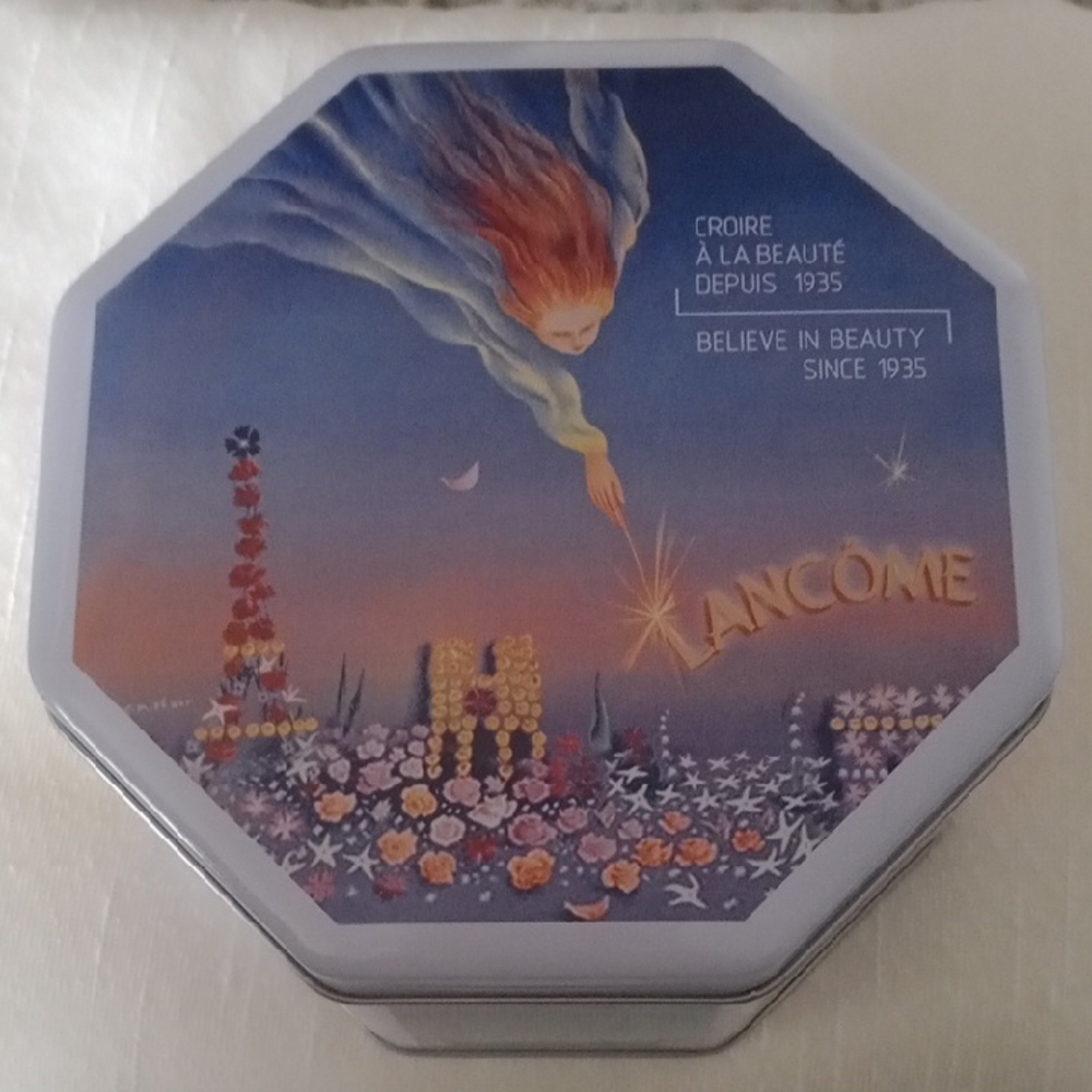 Lancome Decorative Tin with Blue and Gold Art